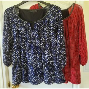 APT.9 Tops Size 1X Lot Of 2 Black Blue Red 3/4 Balloon Sleeve Keyhole Neck Lined
